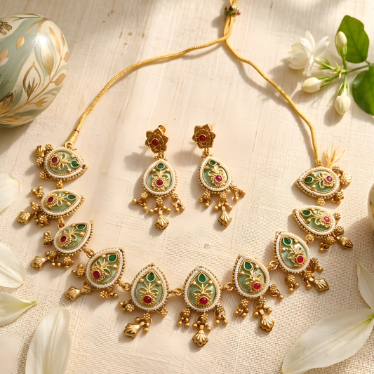 Meenakari Teardrop Necklace Set