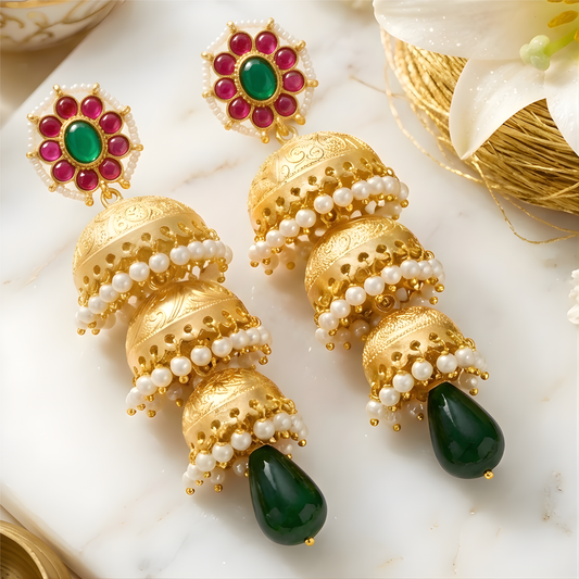 Triple Layer Jhumka Earrings