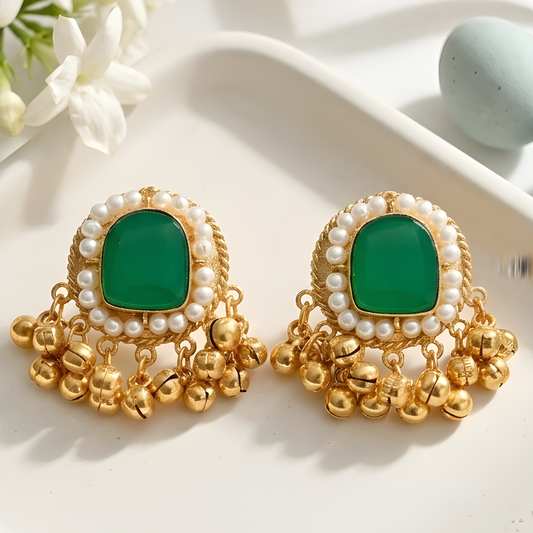 Emerald Ghungroo Stud Earrings