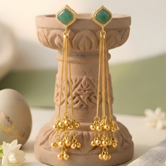 Gemstone Tassel Earrings With Ghungroo