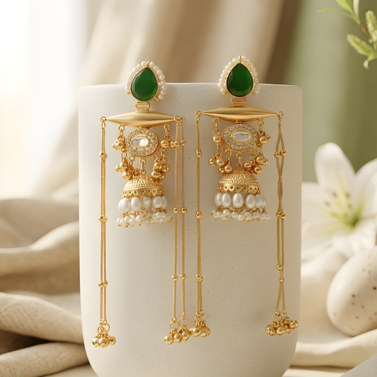 Kashmiri Chandelier Earrings with Pearls & Ghungroo