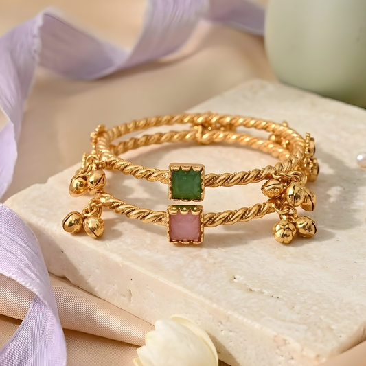 Gemstones Ghungroo Twisted Bangles