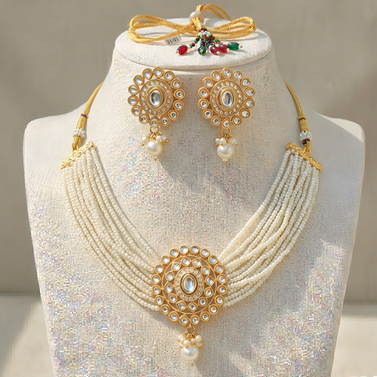 Pearl Kundan Choker Necklace Set