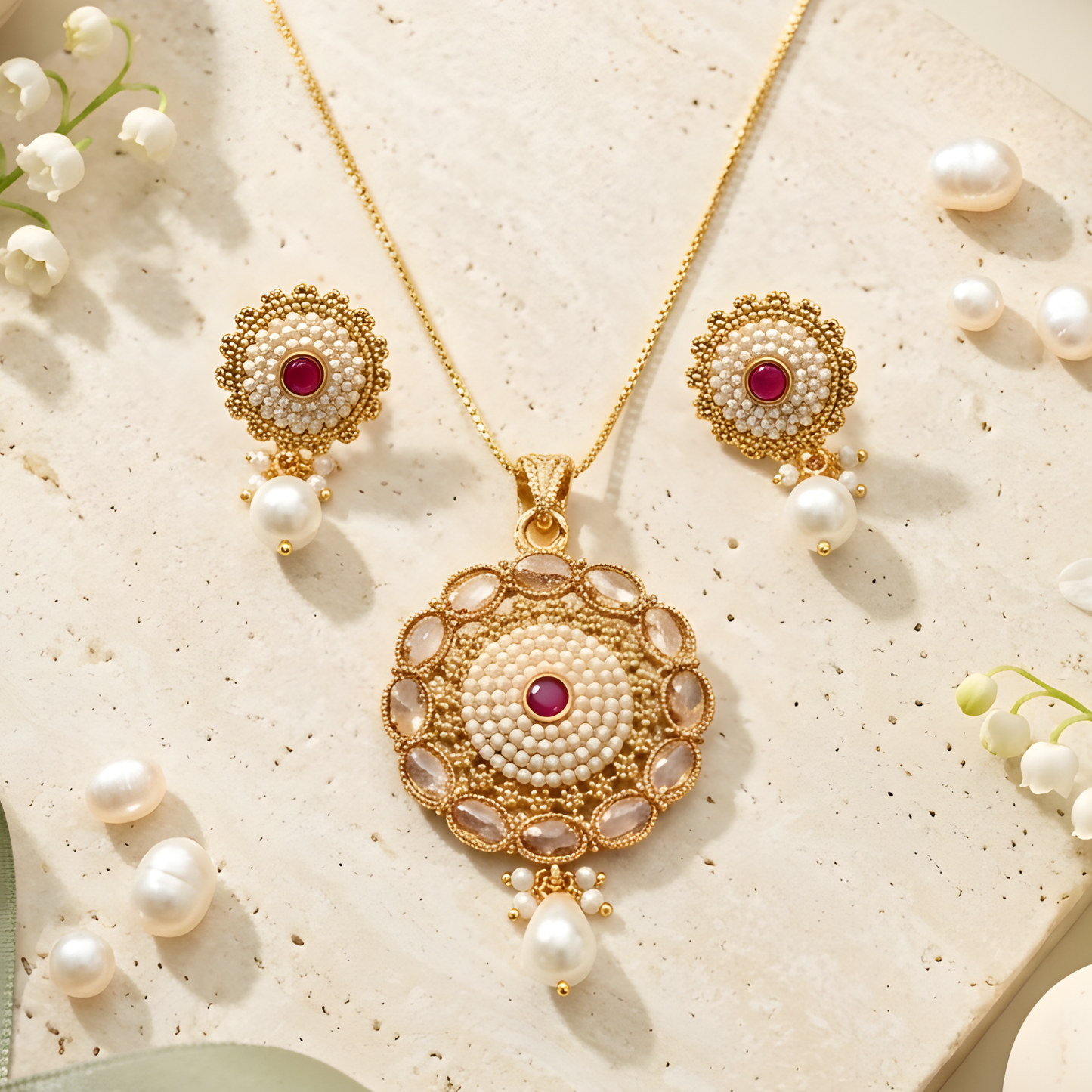 Circle Shape Kundan Necklace Set with Earrings