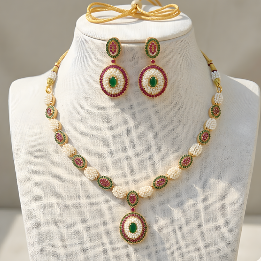 Pearl Kundan Choker Necklace Set with Earrings
