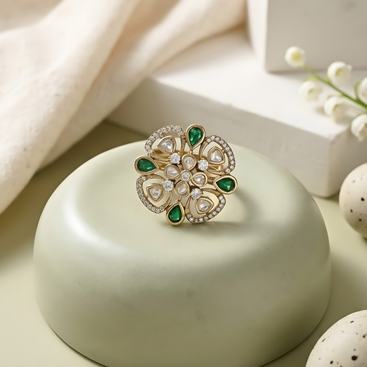 Gold Plated Kundan Polki Ring
