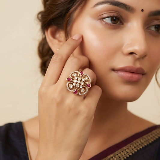 Gold Plated Kundan Polki Ring