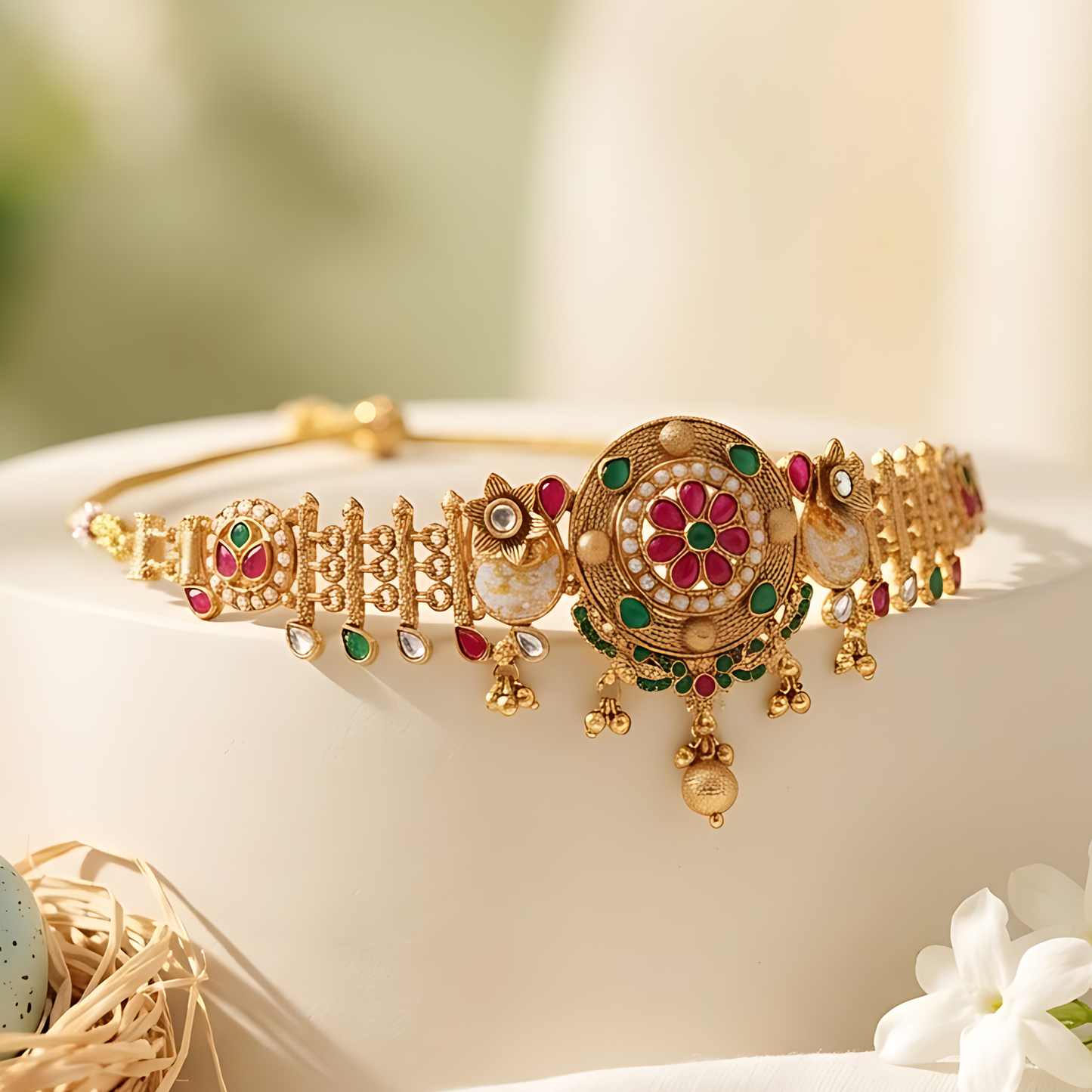 Floral Temple Necklace Set with Jhumka Earrings