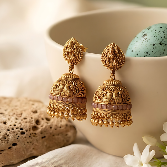 Temple-Style Gold Jhumka Earrings
