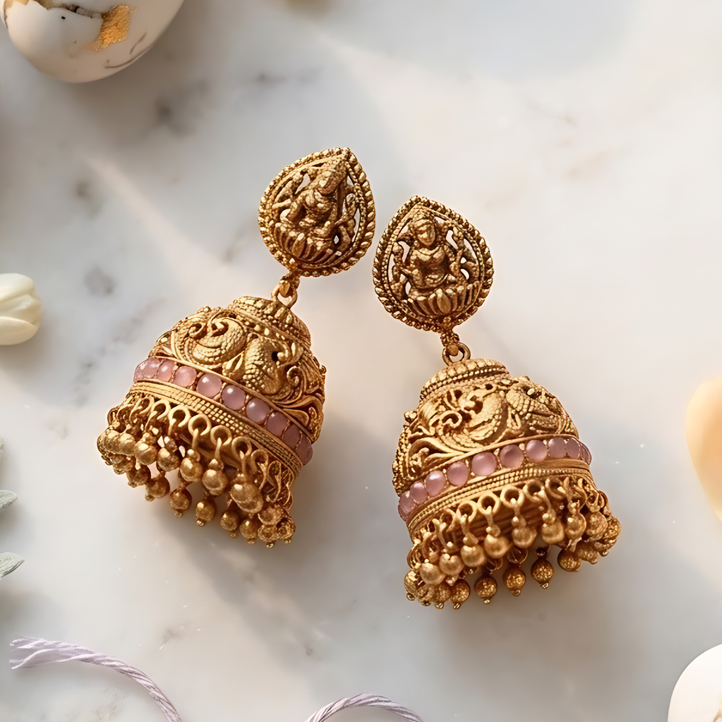 Temple-Style Gold Jhumka Earrings