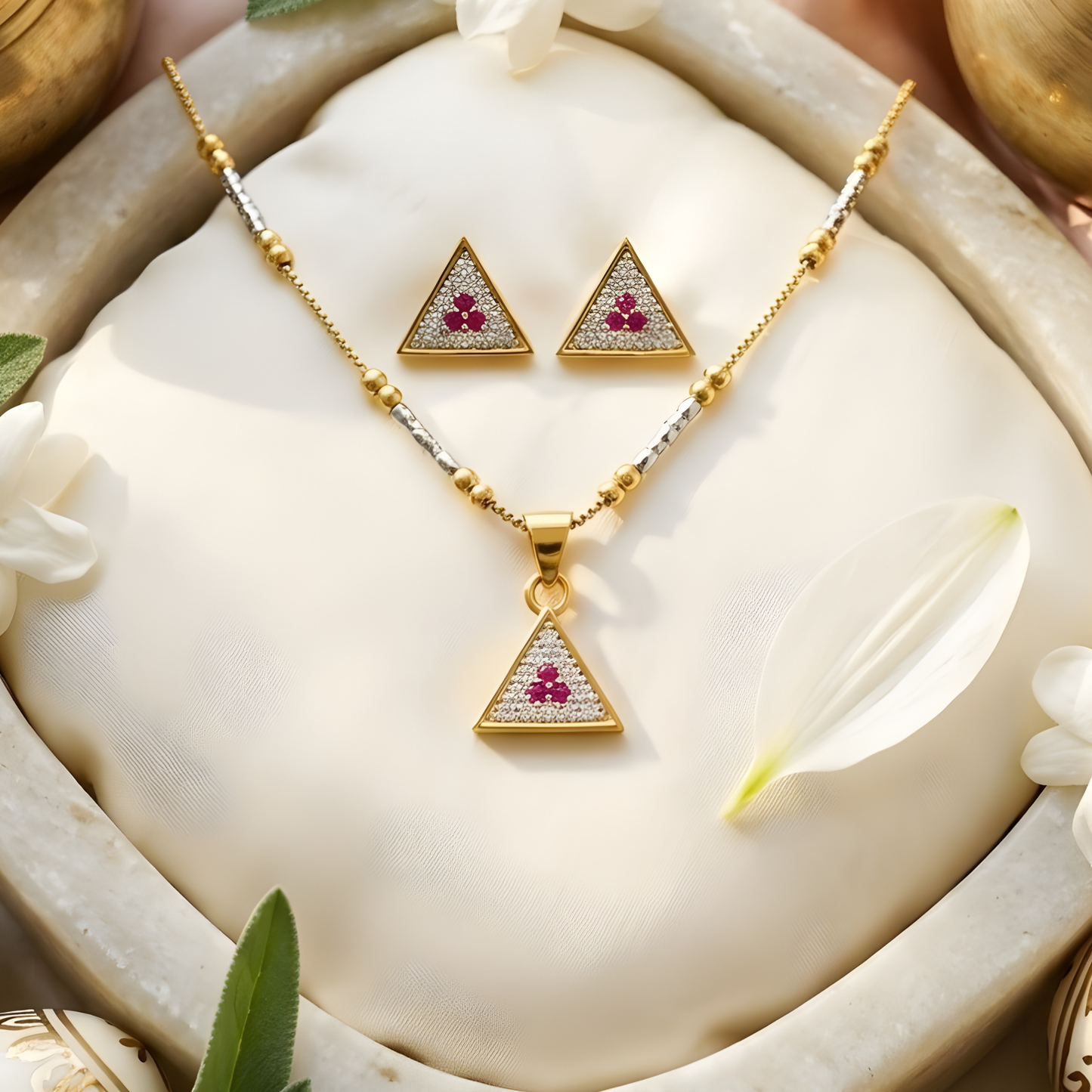 Triangle AD Pendant Necklace & Stud Earrings Set