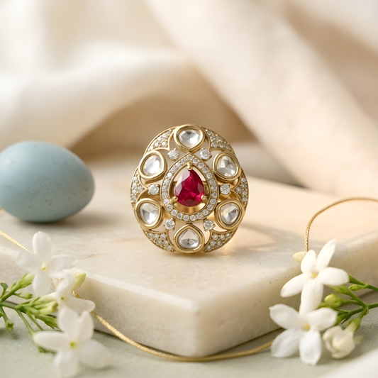 Polki Kundan Cocktail Ring For Bridal