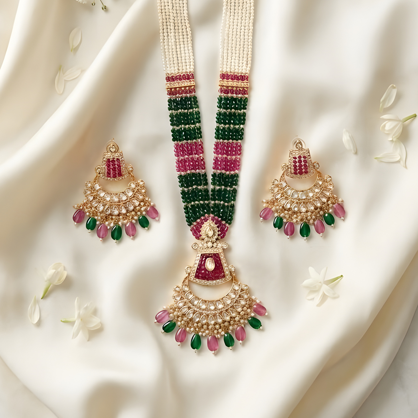 Royal Multicolor Beaded Rani Haar Necklace Set
