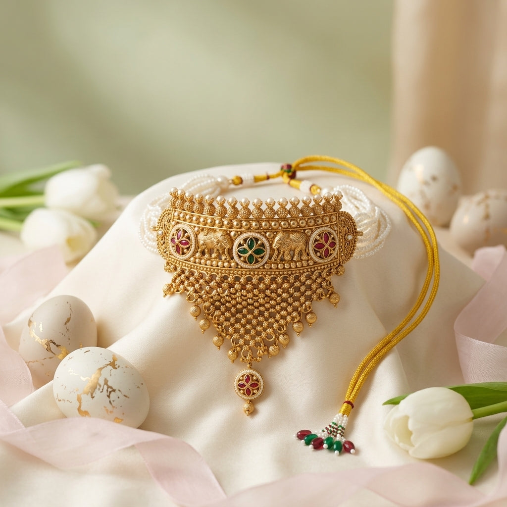 Rajwadi Aad Necklace Set with Jhumka