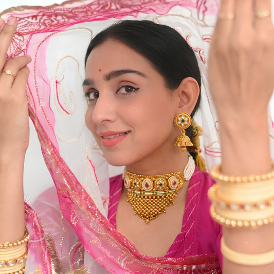 Rajasthani Aad Necklace Set with Jhumka