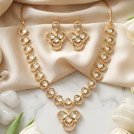 Moissanite Floral Pendant Necklace Set With Earrings