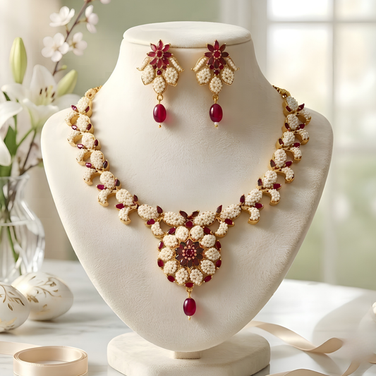 Rajwadi Pearl Choker Jewelry Set