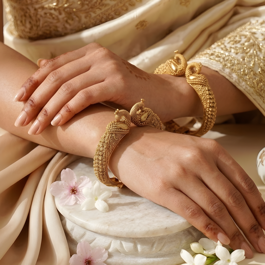 Peacock Designer Gold-Plated Kada Bangles
