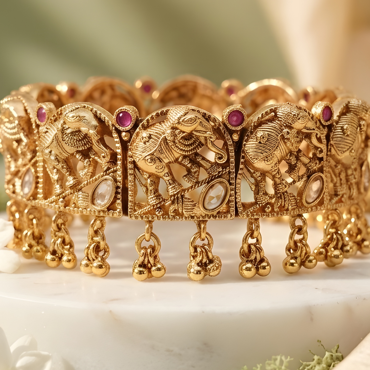 Handcrafted Elephant Motif Temple Kada Bangle