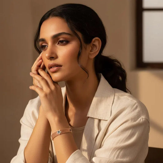 Rose Gold Mesh Star Charm Bracelet