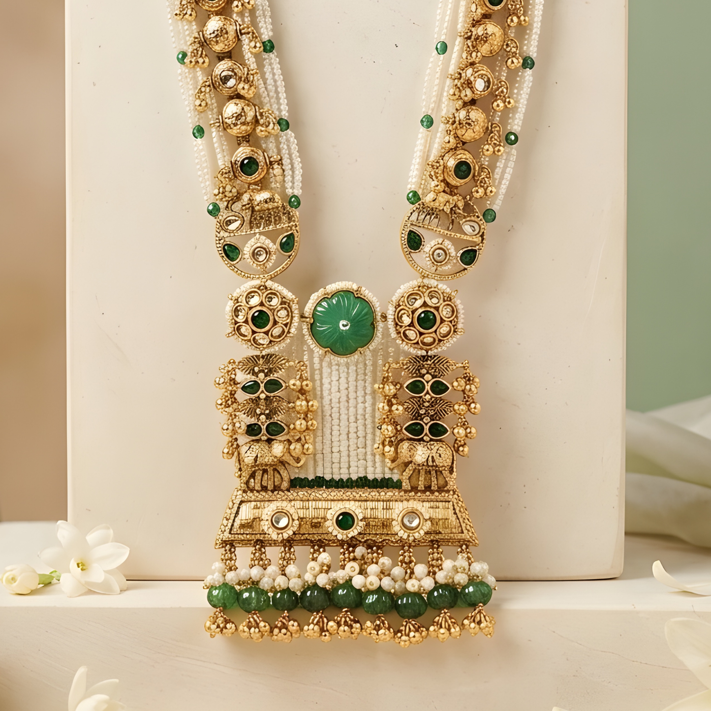 Long Pearl Necklace Set with Big Earrings