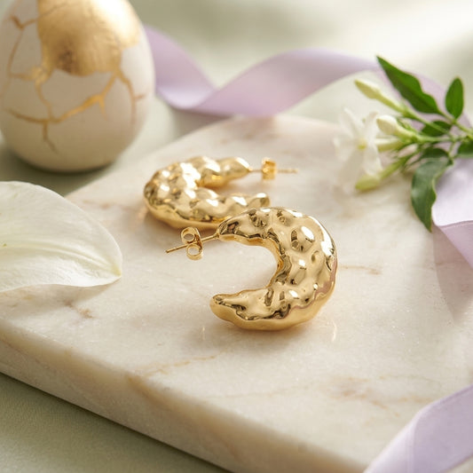 Hammered Crescent Half Moon Earrings
