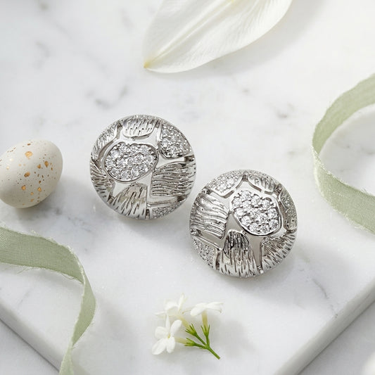Vintage Silver Floral Statement Stud Earrings