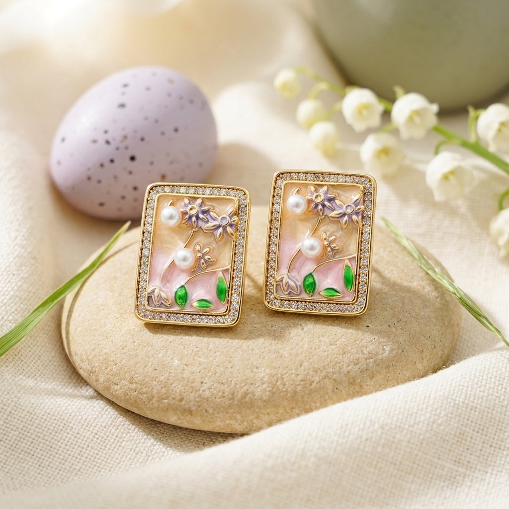 Enchanted Garden Pearl Stud Earrings