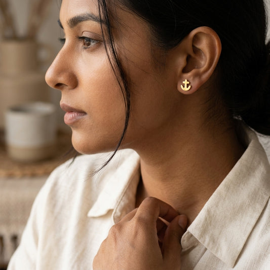 Nautical Gold Anchor Stud Earrings
