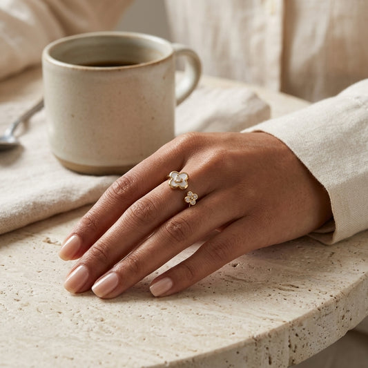 Moissanite Diamond Open Flower Ring