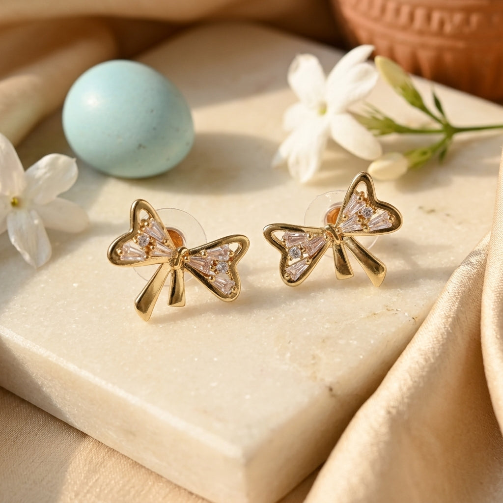 Elegant Crystal Bow Stud Earrings