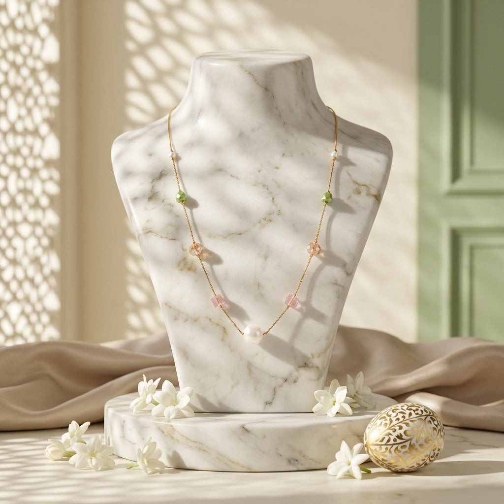 Pastel Pearl & Crystal Beaded Station Necklace
