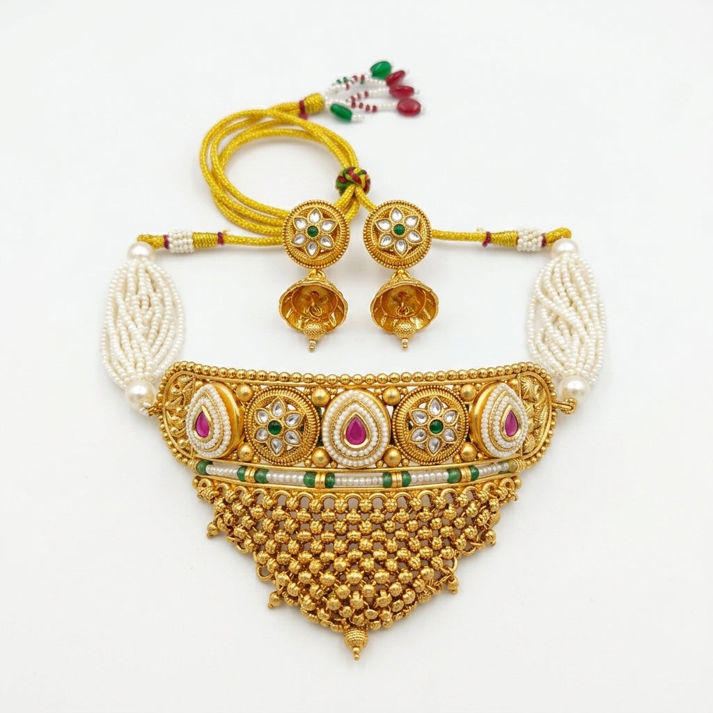 Rajasthani Aad Necklace Set with Jhumka