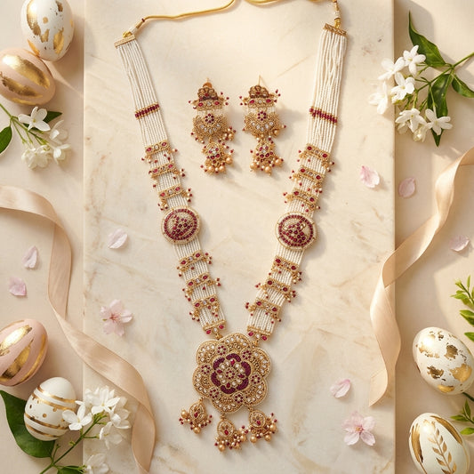 Temple Lakshmi Beaded Long Haar with Earrings