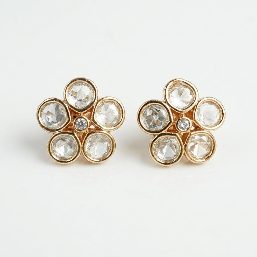 Moissanite Diamond Flower Stud Earrings