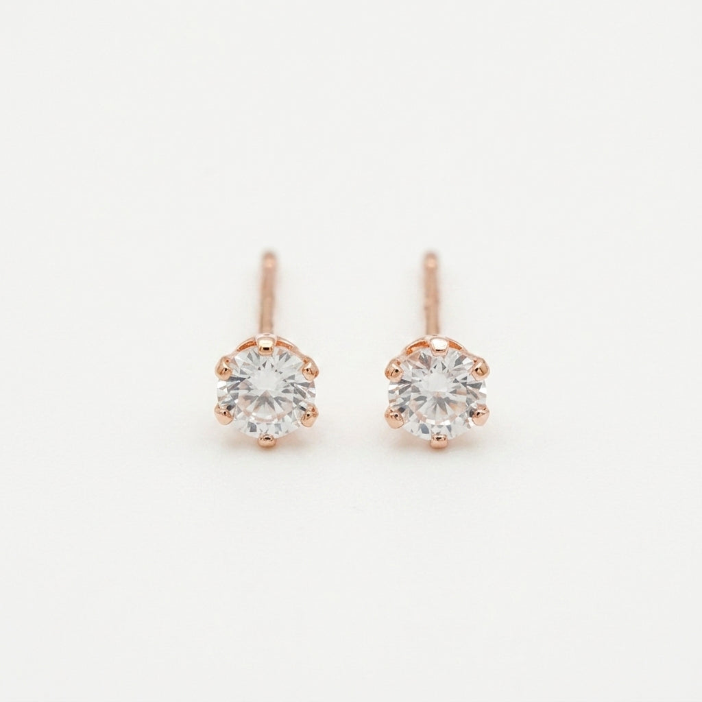 Classic Solitaire Rose Gold Stud Earrings