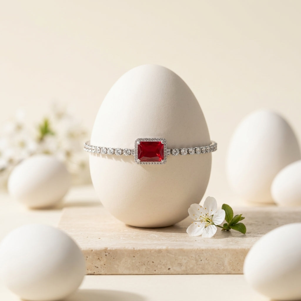 Elegant Silver-Tone Ruby Red Tennis Bracelet