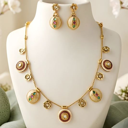 Multicolor Coin Necklace Set For Women
