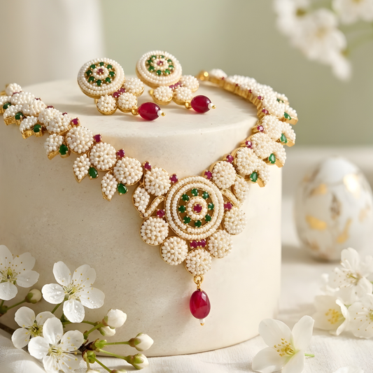 Rajwadi Pearl Choker Set with Earrings