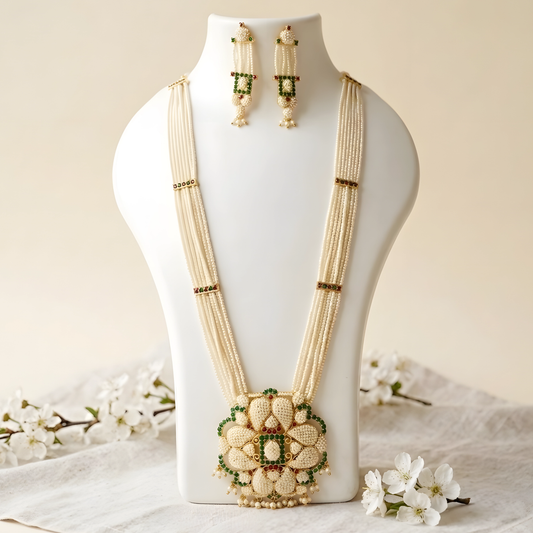 Handcrafted Pearl Long Rani Haar Necklace Set