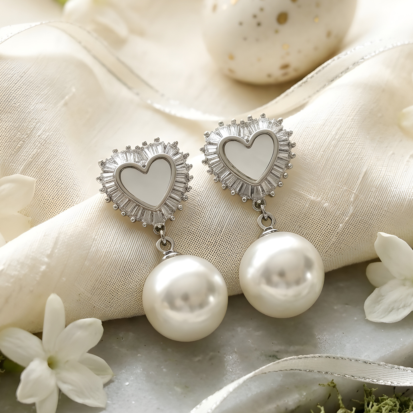 Eternal Heart Pearl Drop Earrings