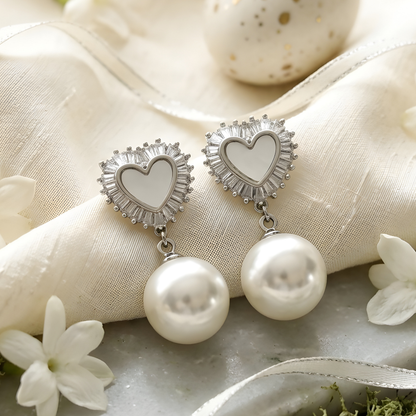 Eternal Heart Pearl Drop Earrings