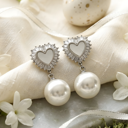 Eternal Heart Pearl Drop Earrings
