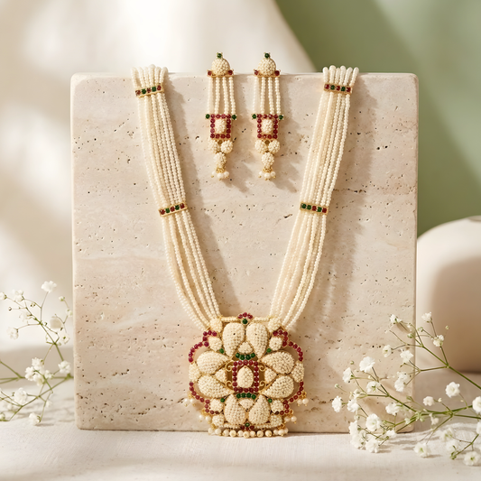 Handcrafted Pearl Long Rani Haar Necklace Set