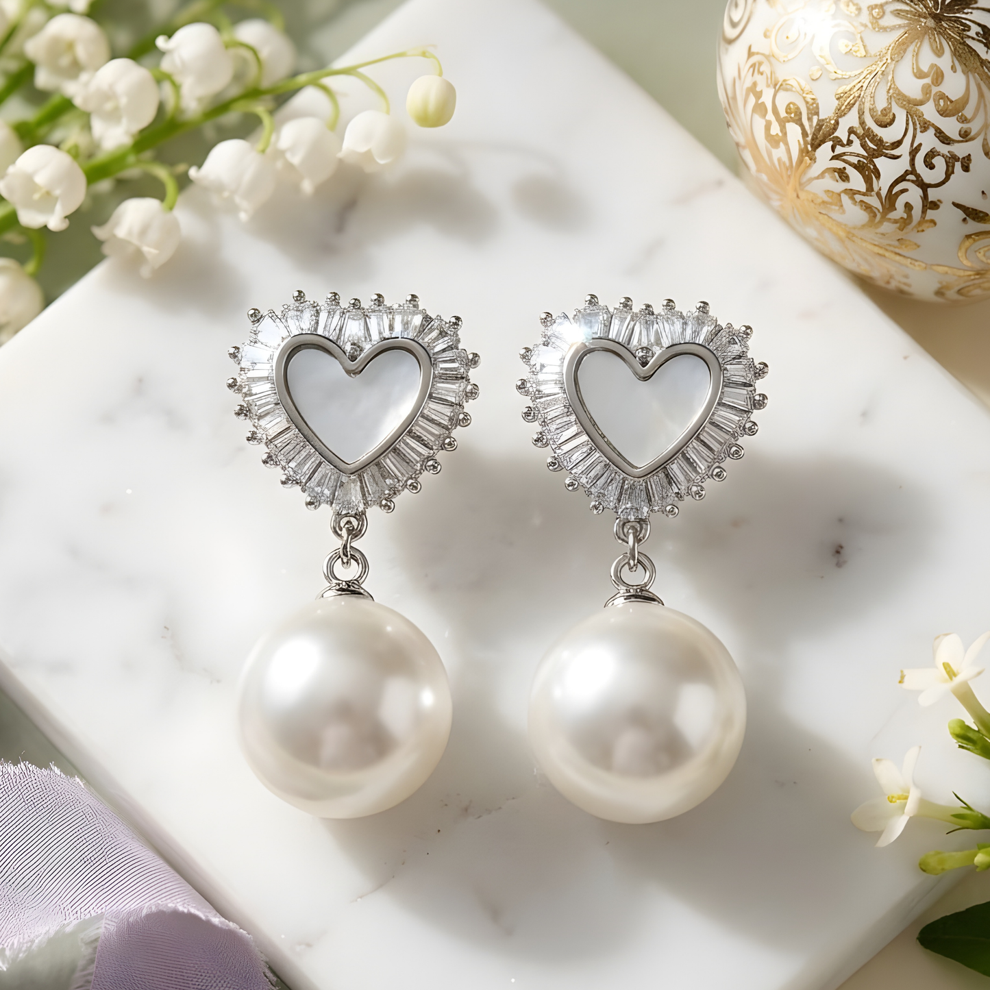 Eternal Heart Pearl Drop Earrings