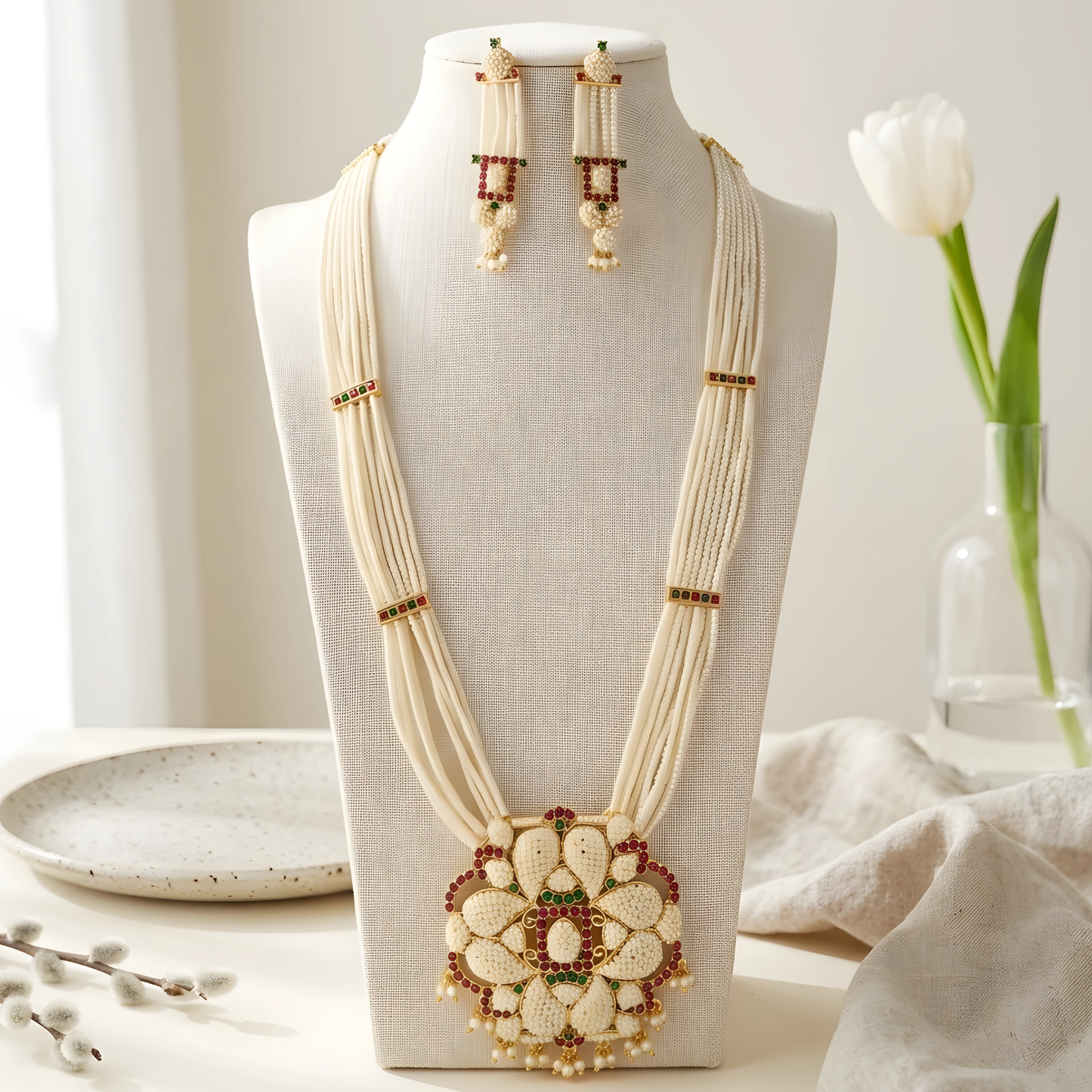 Handcrafted Pearl Long Rani Haar Necklace Set