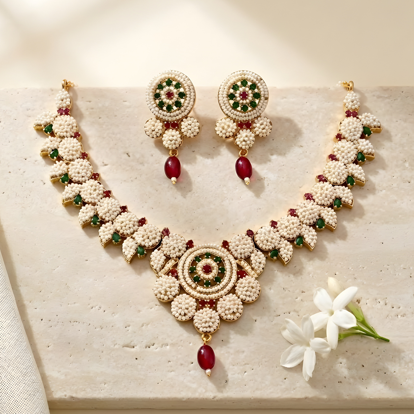 Rajwadi Pearl Choker Set with Earrings
