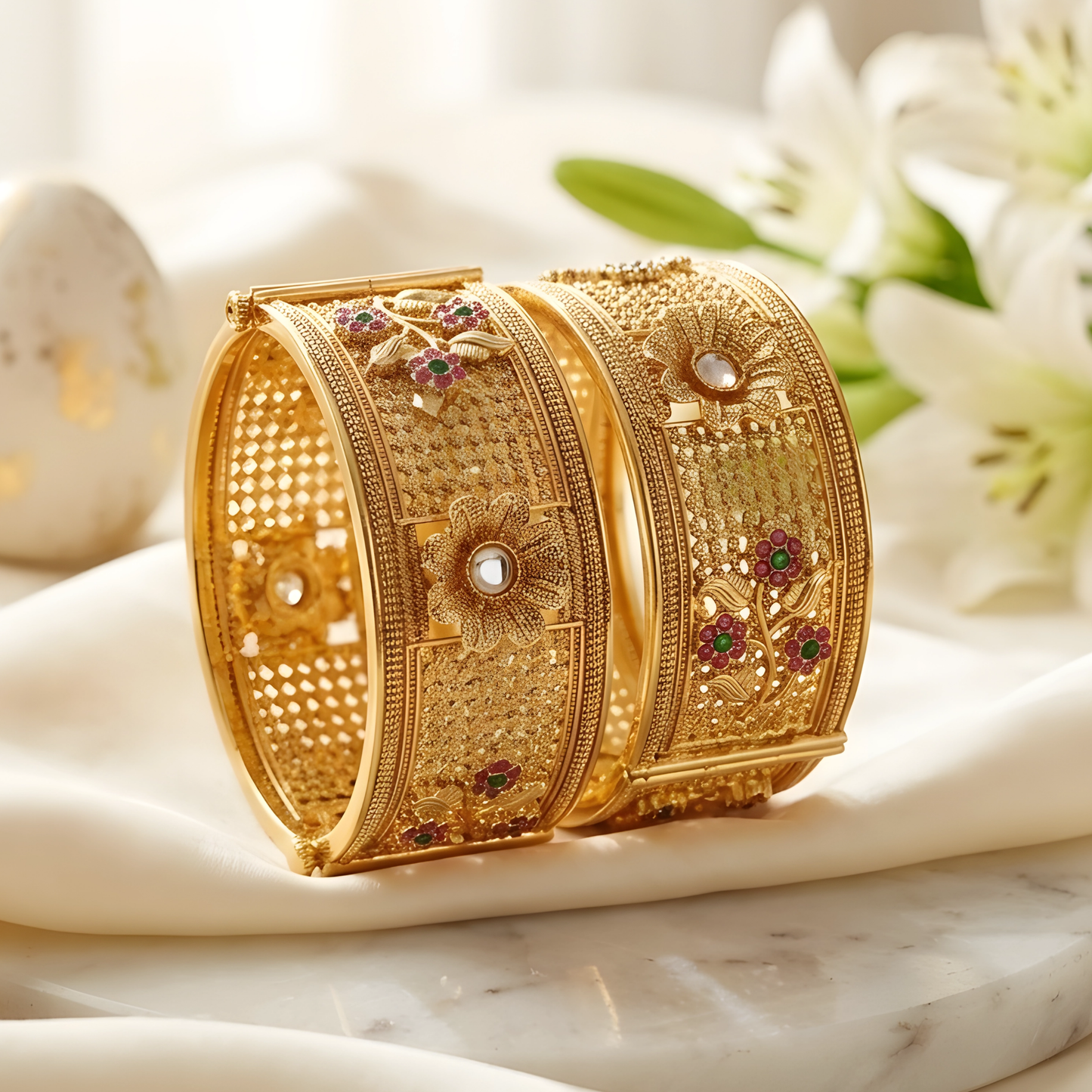 Floral Motif Kada Bangles For Women