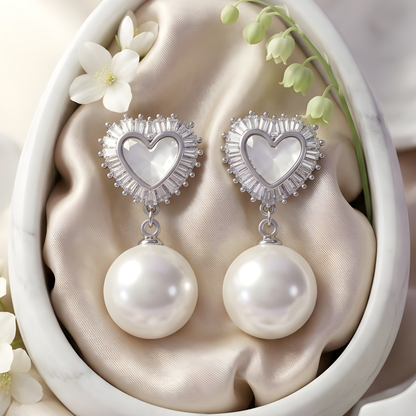 Eternal Heart Pearl Drop Earrings