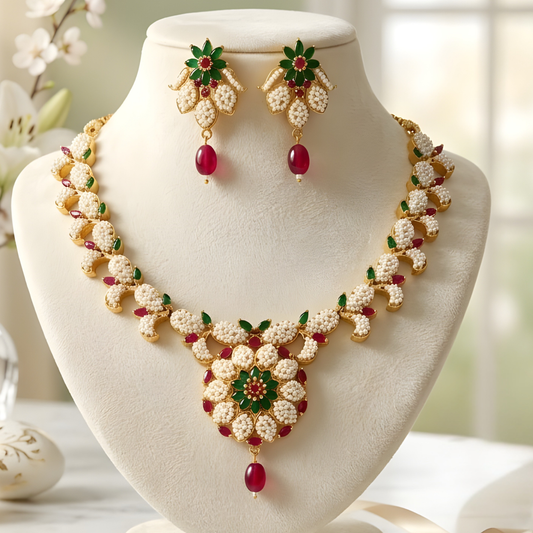Rajwadi Pearl Choker Jewelry Set
